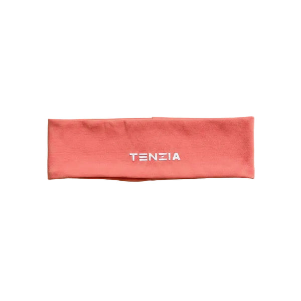 Red headband with 'TENZIA' branding on a beige background